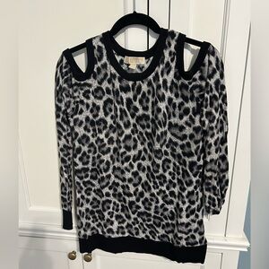 Michael Kors cold shoulder black animal print sweater